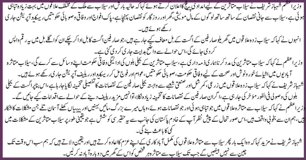 PM Shehbaz Sharif Flood Recovery Drive Financial Aid & Power Bill Relief to Support Disaster-Hit Communities